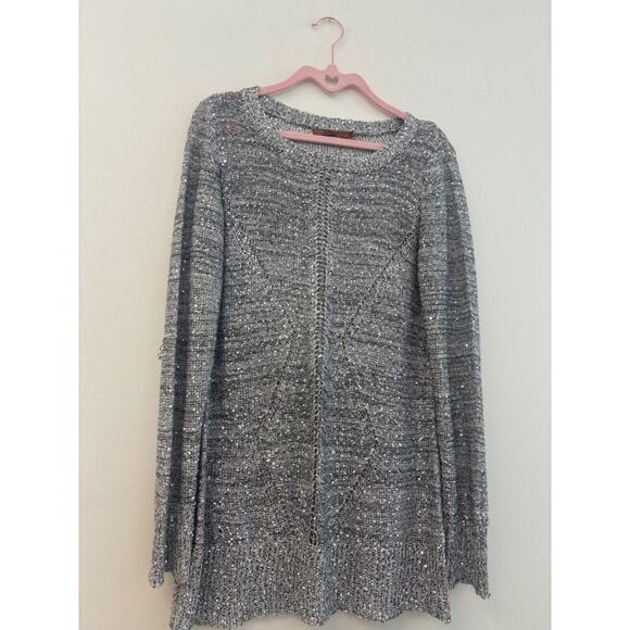 Belldini Sweater Knit Black Gray Multi Sequin Design Round Neck Long Sleev Sz XL - Picture 2 of 6